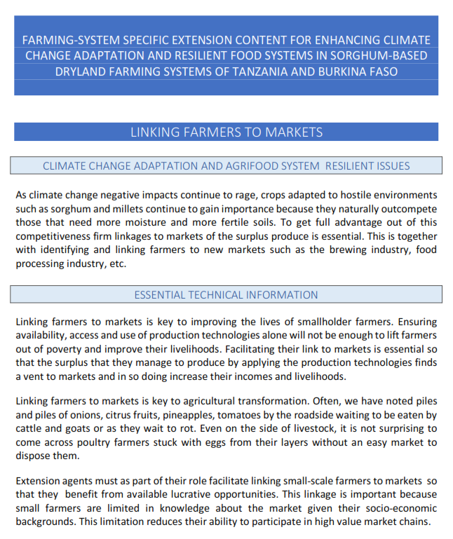 FARMING-SYSTEM SPECIFIC EXTENSION CONTENT FOR ENHANCING CLIMATE CHANGE (LINKING FARMERS TO MARKETS)