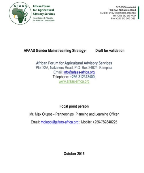 AFAAS Gender Mainstreaming Strategy- Draft for validation